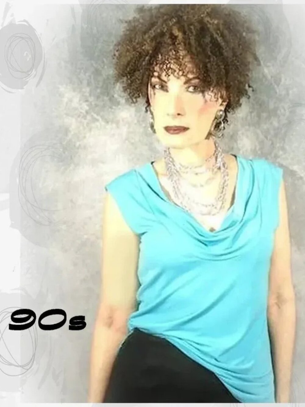 Sleeveless Draped Cowl Tank Top, Slinky Draped Aqua Knit - 90s - Picture 2 of 7
